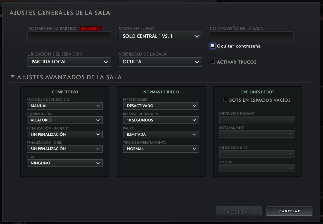 Configura opciones